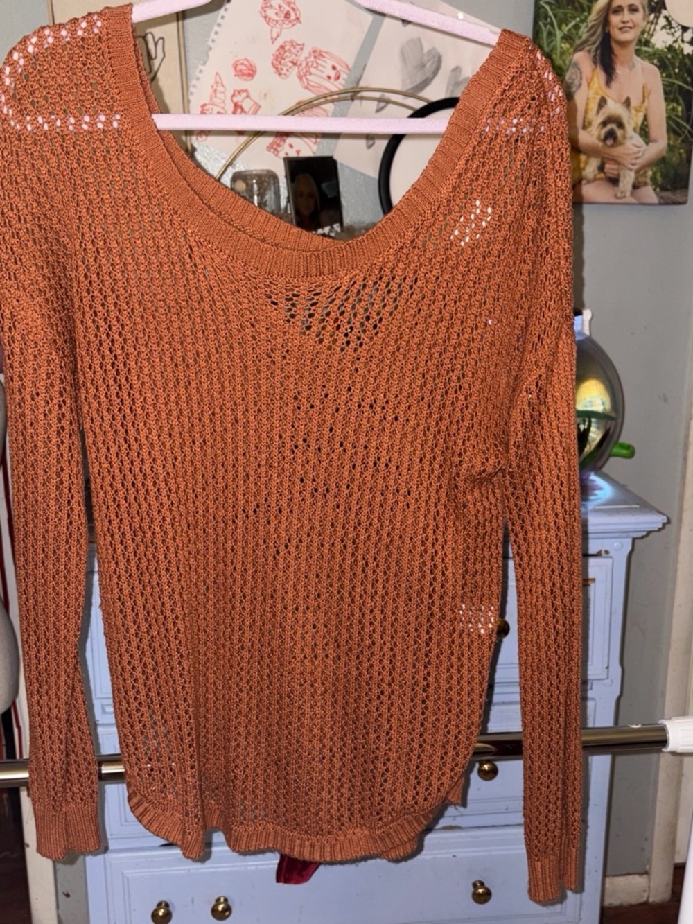 Trendy Jewels Open-Knit Scoop Neck Sweater in Rust Orange